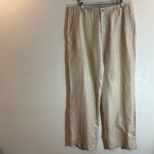 LE CHATEAU Sz 35 Pants 100% Linen Straight Leg Zipper Pockets Unlined Trousers